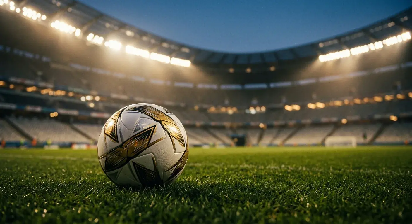 Balón del Mundial 2026 sobre el césped de un estadio iluminado antes de una semifinal