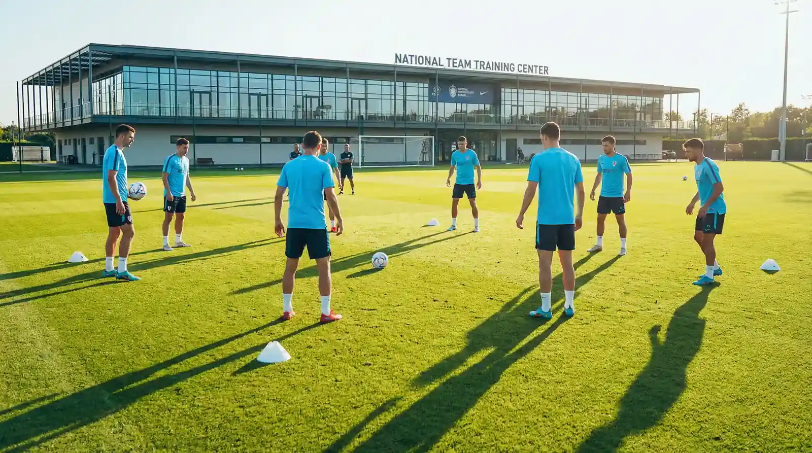 Seleccion sudamericana de futbol entrenando en el campo de practica antes de un partido del Mundial 2026